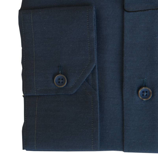 Πουκάμισο Petite Oxford μακρυμάνικο με γιακά τύπου Rex, της Leo Collection - Dark Faded Blue