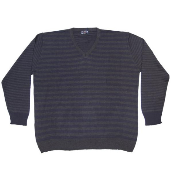 Πλεκτή μπλούζα με βε και ρίγα - ΓΚΡΙ/ΜΠΛΕ