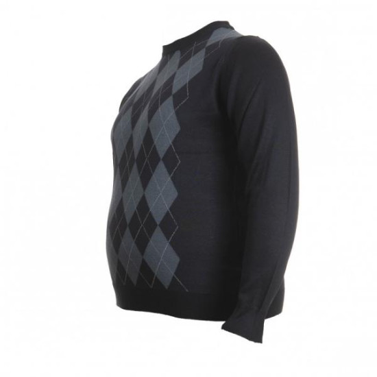 Πλεκτή μάλλινη μπλούζα με ρομβικό σχέδιο - Μπλε/Ραφ