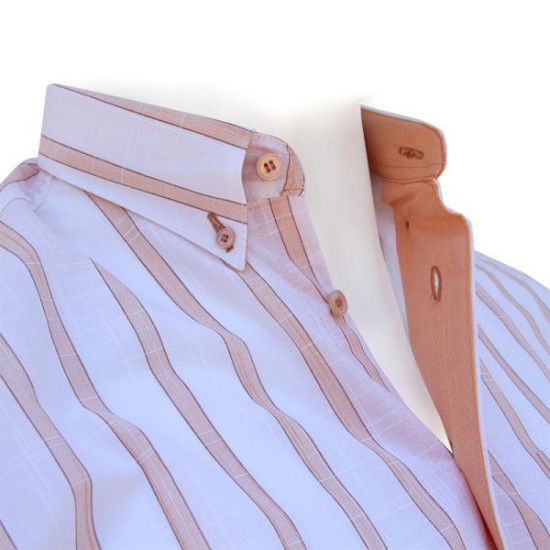 Πουκάμισο λινό με κοντό μανίκι - ΛΕΥΚΟ/ΠΟΡΤΟΚΑΛΙ