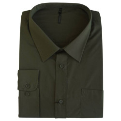 Πουκάμισο ποπλίνα μονόχρωμο με μακρύ μανίκι - Khaki