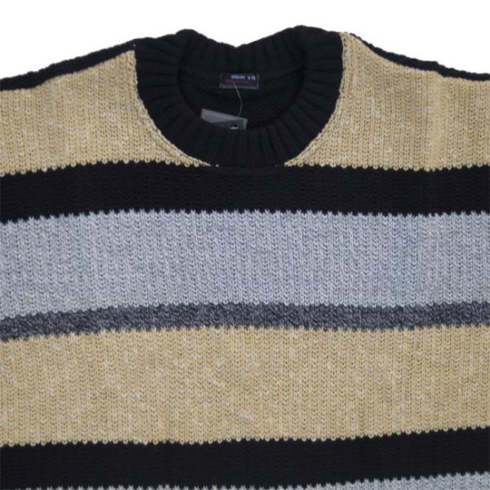 Πλεκτή λαιμόκοψη με φαρδιά ρίγα - Γκρι/Μαύρο/Κίτρινο