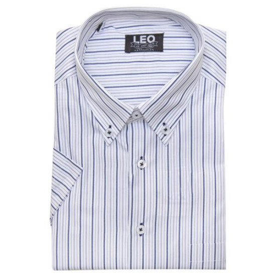 Πουκάμισο ριγέ γαλλικής ραφής με κοντό μανίκι - Alabaster White/Μπλε Σκούρο/Λιλά παλ