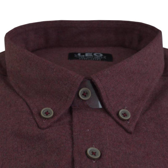 Πουκάμισο μονόχρωμο από βαμβακερή φανέλα,της Leo Collection - Cognac