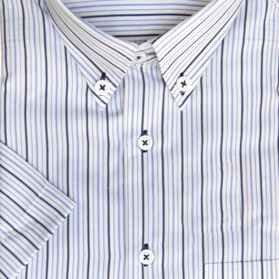 Πουκάμισο ριγέ γαλλικής ραφής με κοντό μανίκι - Alabaster White/Ship Cove Blue/Μπλε Σκούρο