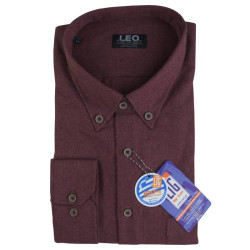 Πουκάμισο μονόχρωμο από βαμβακερή φανέλα,της Leo Collection - Cognac