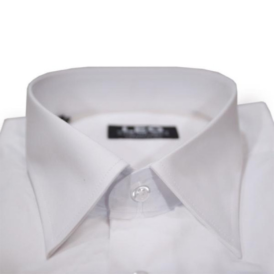 Πουκάμισο μονόχρωμο με rex γιακά και μακρύ μανίκι - White