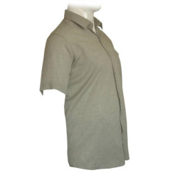 Λινό κοντομάνικο πουκάμισο μονόχρωμο,by Leo Collection - ΧΑΚΙ