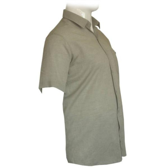 Λινό κοντομάνικο πουκάμισο μονόχρωμο,by Leo Collection - ΧΑΚΙ