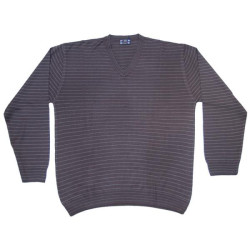 Πλεκτή μπλούζα ριγέ με βε - Καφέ/Γκρι