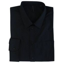 Πουκάμισο ποπλίνα μονόχρωμο με μακρύ μανίκι - ΜΑΥΡΟ