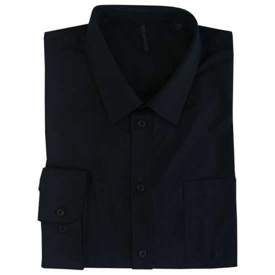 Πουκάμισο ποπλίνα μονόχρωμο με μακρύ μανίκι - ΜΑΥΡΟ