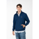 Βαμβακερή ζακέτα wool feel με μεταλλικό patch και γιακά,της Leo Collection - Dark Blue