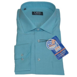 Πουκάμισο Fil-a-Fil μονόχρωμο γαλλικής ραφής & ελληνικής κατασκευής της Leo Collection - cyan