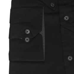 King size ελαστικό μονόχρωμο μακρυμάνικο πουκάμισο - Black