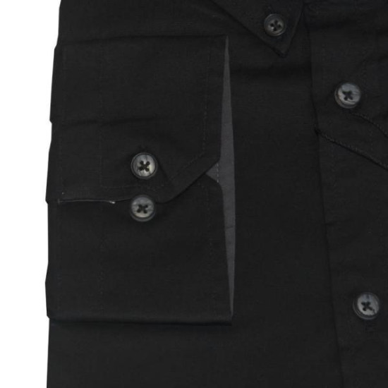 King size ελαστικό μονόχρωμο μακρυμάνικο πουκάμισο - Black