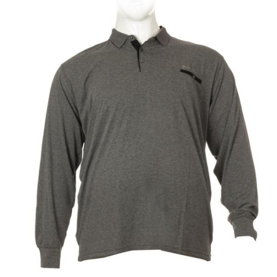 Polo μακό penie με μακρύ μανίκι,τσέπη και κέντημα στο στήθος - Grey Melange