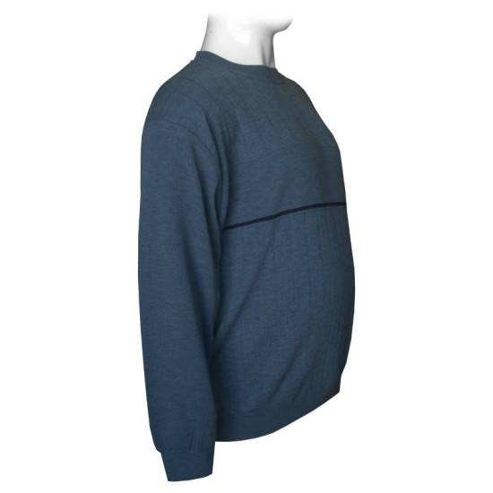 Πλεκτη μπλουζα μονοχρωμη με λαιμόκοψη και ρίγα - Indigo