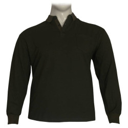 Μπλούζα Polo βαρύπλακη με κουμπί και τσέπη στο στήθος - Dark Olive Green