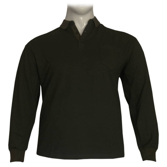 Μπλούζα Polo βαρύπλακη με κουμπί και τσέπη στο στήθος - Dark Olive Green