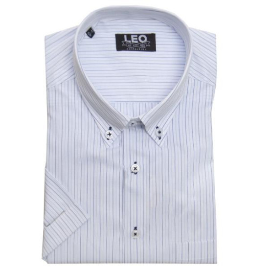 Πουκάμισο ριγέ γαλλικής ραφής με κοντό μανίκι - Λευκό/Ship Cove Blue/Μπλε Σκούρο