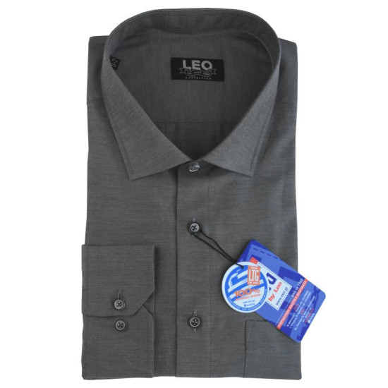 Πουκάμισο Petite Oxford μακρυμάνικο με γιακά τύπου Rex, της Leo Collection - Faded Grey