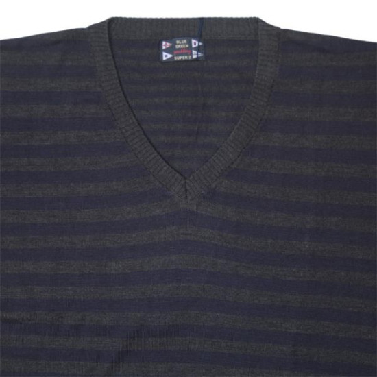 Πλεκτή μπλούζα με βε και ρίγα - ΓΚΡΙ/ΜΠΛΕ