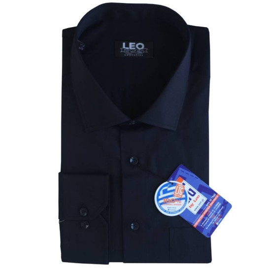 Πουκάμισο μονόχρωμο με rex γιακά και μακρύ μανίκι - NAVY BLUE