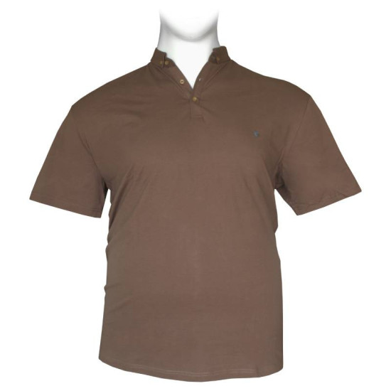 Polo πικέ ελαστικό μονόχρωμο με μεταλλικό patch και κουμπί στο γιακά - Bison Beige