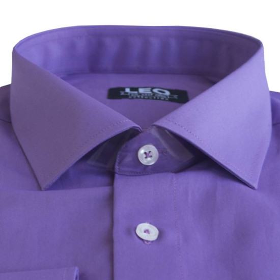 Πουκάμισο μονόχρωμο με rex γιακά και μακρύ μανίκι - East Side Violet