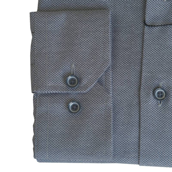 Πουκάμισο Oxford μακρυμάνικο με γιακά τύπου Rex, της Leo Collection - Grey/Fade Blue