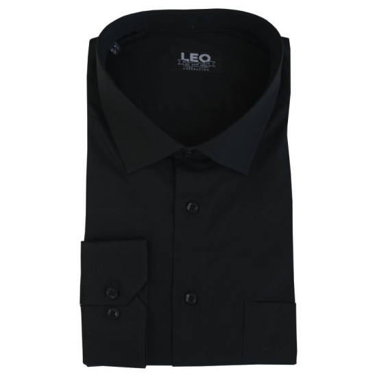 Μονόχρωμο ελαστικό πουκάμισο - Black