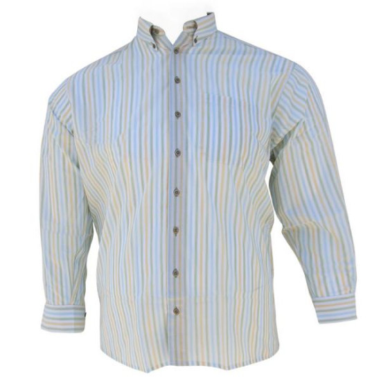 Πουκάμισο ριγέ μακρυμάνικο με τσέπη - Λευκό/Κίτρινο/Λαδί