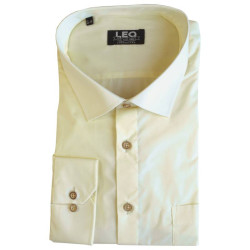 Πουκάμισο μονόχρωμο με rex γιακά και μακρύ μανίκι - Light Lemon