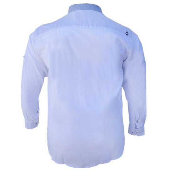 Μακρυμάνικο λινό πουκάμισο με κεντητές λεπτομέρειες και εξώγαζες λεπτομέρειες - White