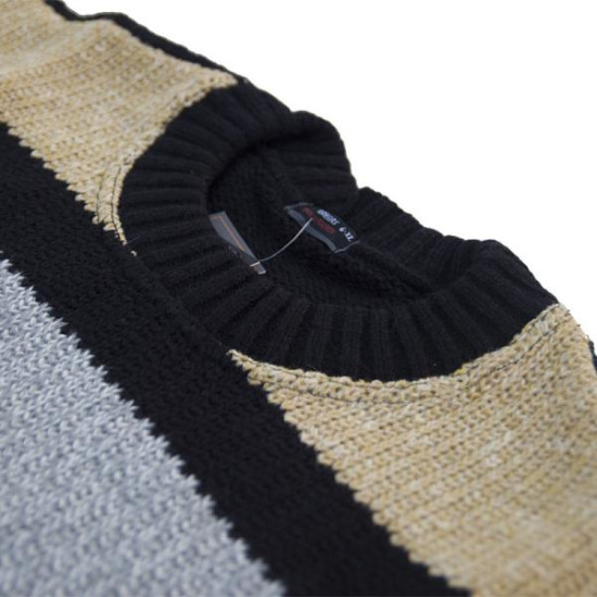 Πλεκτή λαιμόκοψη με φαρδιά ρίγα - Γκρι/Μαύρο/Κίτρινο