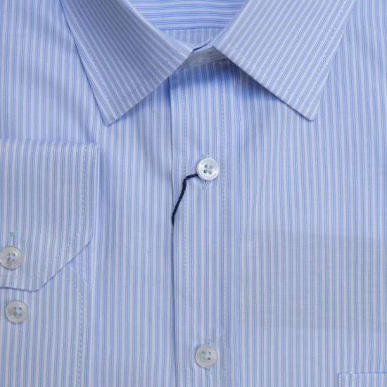 Πουκάμισο ριγέ μακρυμάνικο με τσέπη - Light Blue/White