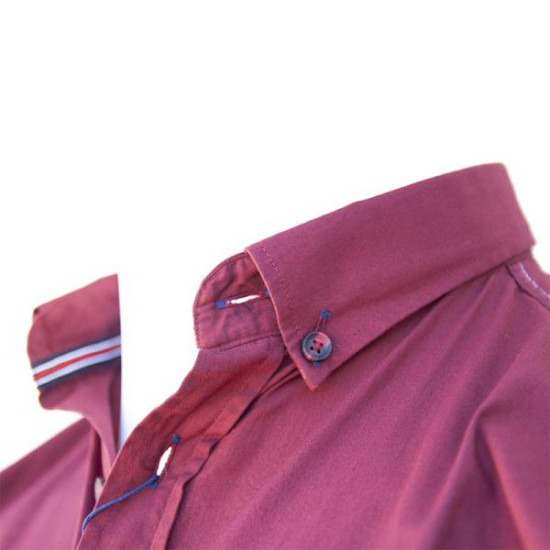 Πουκάμισο κοντομάνικο βαμβακερό με κέντημα και εξώγαζες λεπτομέρειες - Brick Red