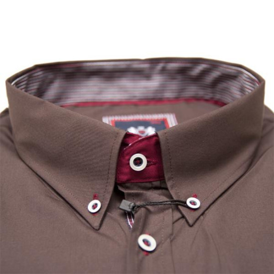 Πουκάμισο μονόχρωμο με κοντό μανίκι και κέντημα - Americano Brown