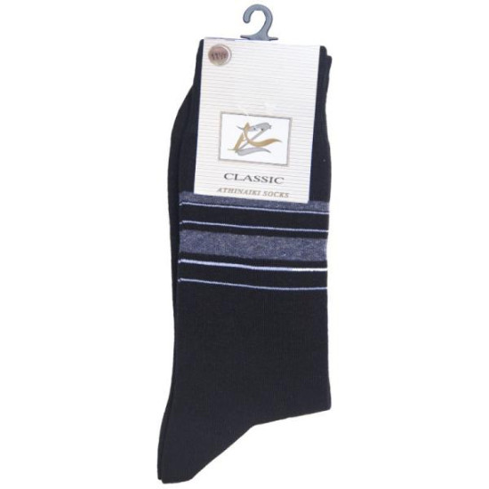 Ριγέ βαμβακερή κάλτσα Mercerised ενισχυμένη - ΜΑΥΡΟ