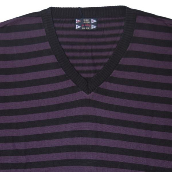 Πλεκτή μπλούζα με βε και ρίγα - ΜΑΥΡΟ/ΜΩΒ