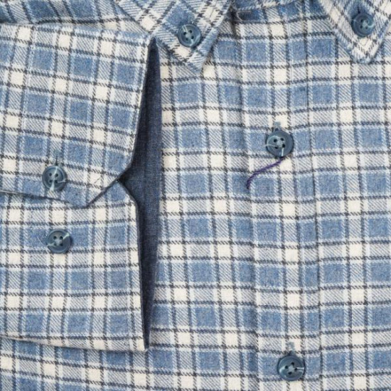 Πουκάμισο king size καρό από βαμβακερή φανέλα - Faded Blue/White