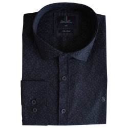 Πουκάμισο μακρυμάνικο ελαστικό με μικροσχέδιο - Dark Blue