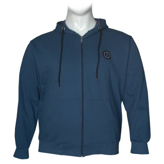 Ζακέτα φούτερ δίκλωνη με patch και κουκούλα - ΙΝΤΙΓΚΟ