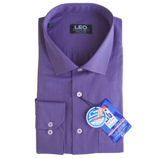 Πουκάμισο μονόχρωμο με rex γιακά και μακρύ μανίκι - East Side Violet