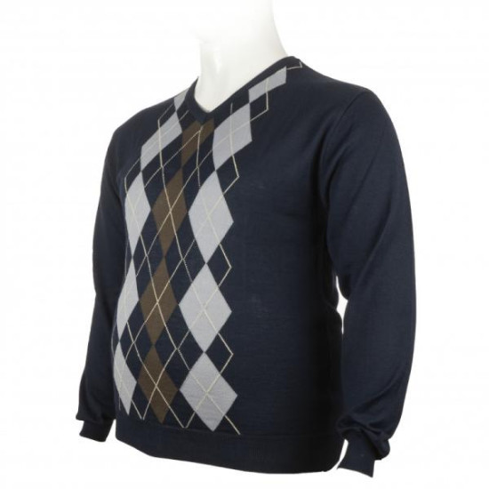 Πλεκτη μπλουζα βε με σχεδιο ρομβους - Μπλε/Καφε/Σιελ