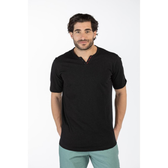 Βαμβακερό t-shirt φλάμα μονόχρωμο τύπου button ve,by LTG - Black