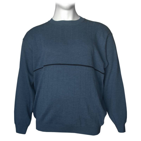 Πλεκτη μπλουζα μονοχρωμη με λαιμόκοψη και ρίγα - Indigo