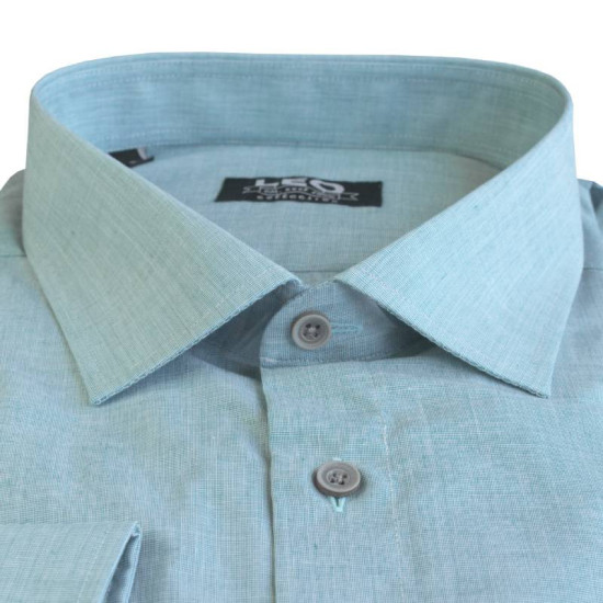 Πουκάμισο Fil-a-Fil μονόχρωμο γαλλικής ραφής & ελληνικής κατασκευής της Leo Collection - Cyan Blue
