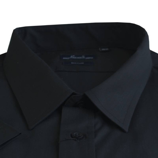 Κοντομάνικο πουκάμισο μονόχρωμο από σύμμεικτη συνθετική ποπλίνα - Black